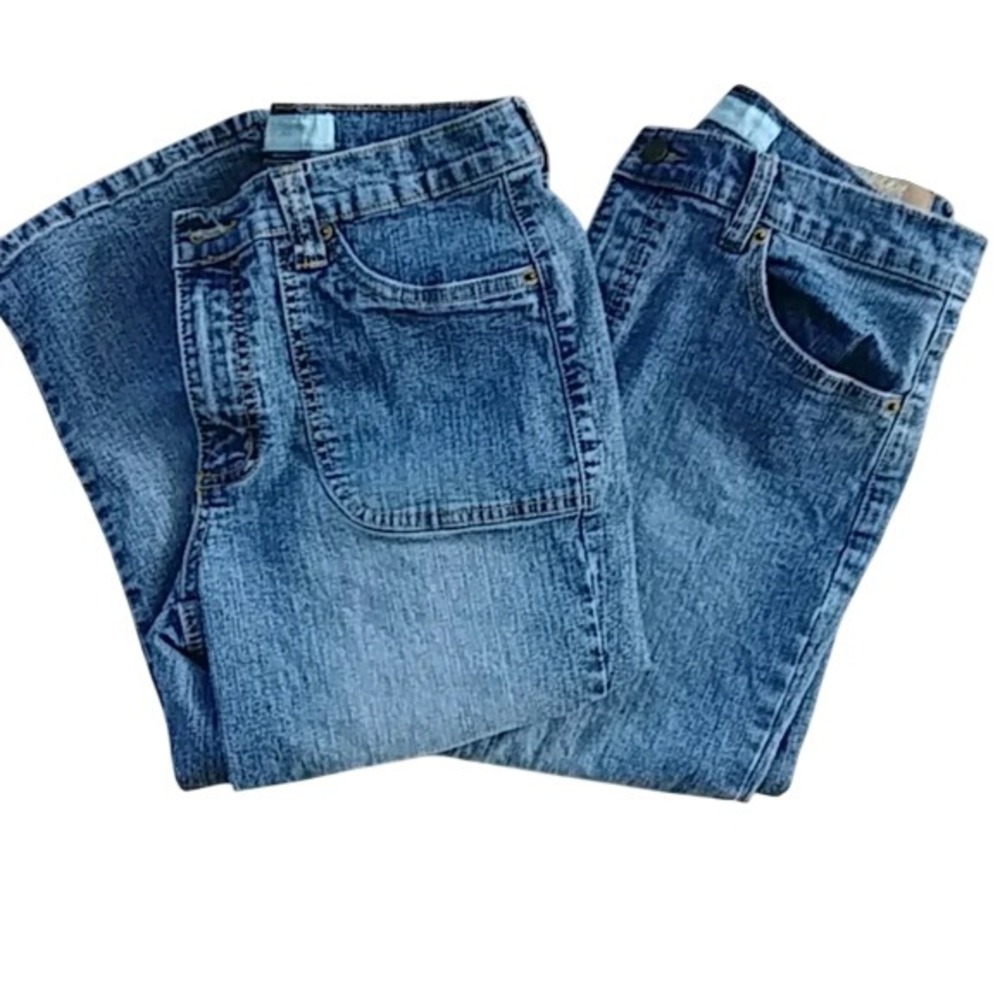 Duplex Womens Medium Wash Capri Denim Jeans Size‎ 8 Embroidered Y2K 2 Pairs